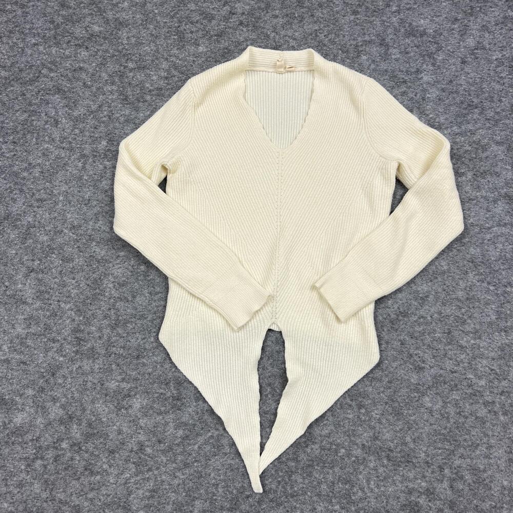 MOTH Sweater Womens Small White Slim Fit Ribbed Knit Front Tie Anthropologie